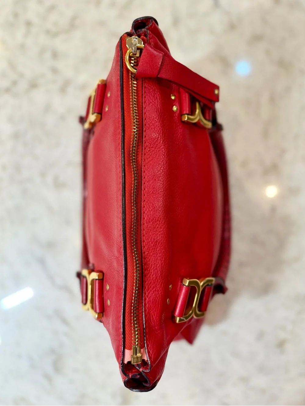 Chloé Large Marcie Satchel Double Carry Bag Red Grained Leather